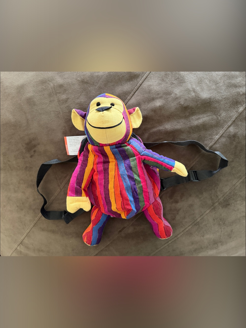 Colorful Striped Monkey Plush Kids Backpack - Multicolor